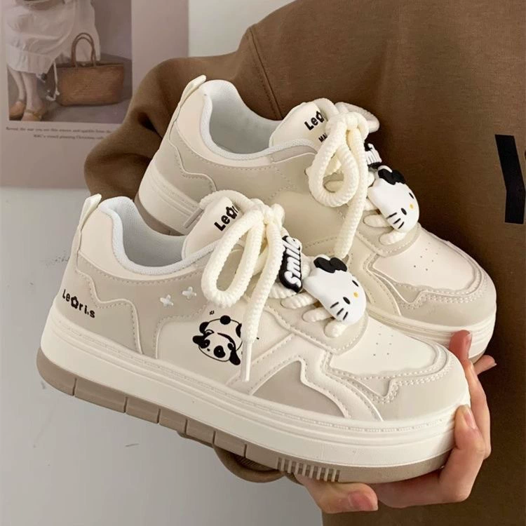 Весенние оригинальные нишевые туфли с пандой, уродливые милые белые туфли с большой головой, женские универсальные повседневные студенческие хлебные туфли, модные