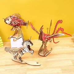 廠家直銷3D激光切割立體拼圖批發 錦鯉鳳凰木質兒童手工DIY玩具