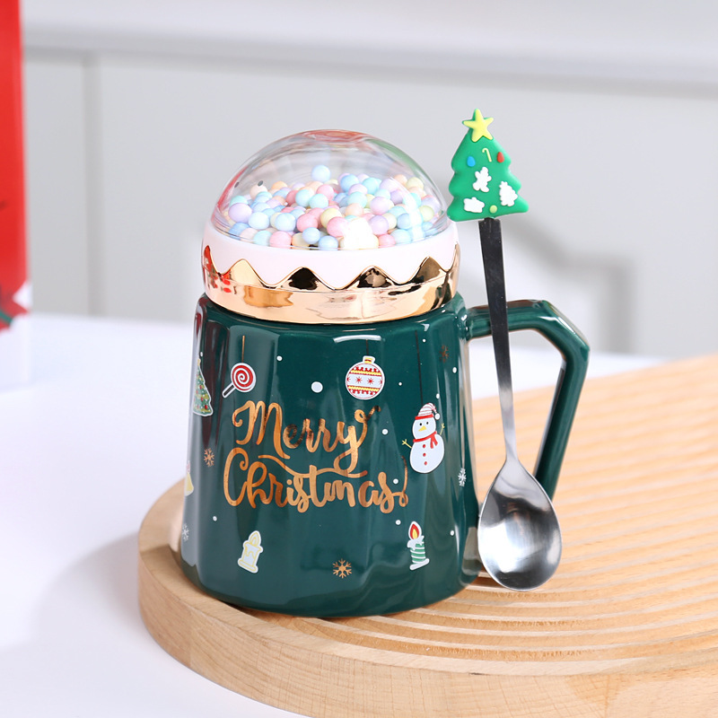 卸売セラミックカップ クリスマスギフトボックスセット 蓋付きスプーン付きマグカップ 水筒 ギフト 記念品 印刷ギフト 骨磁器|undefined