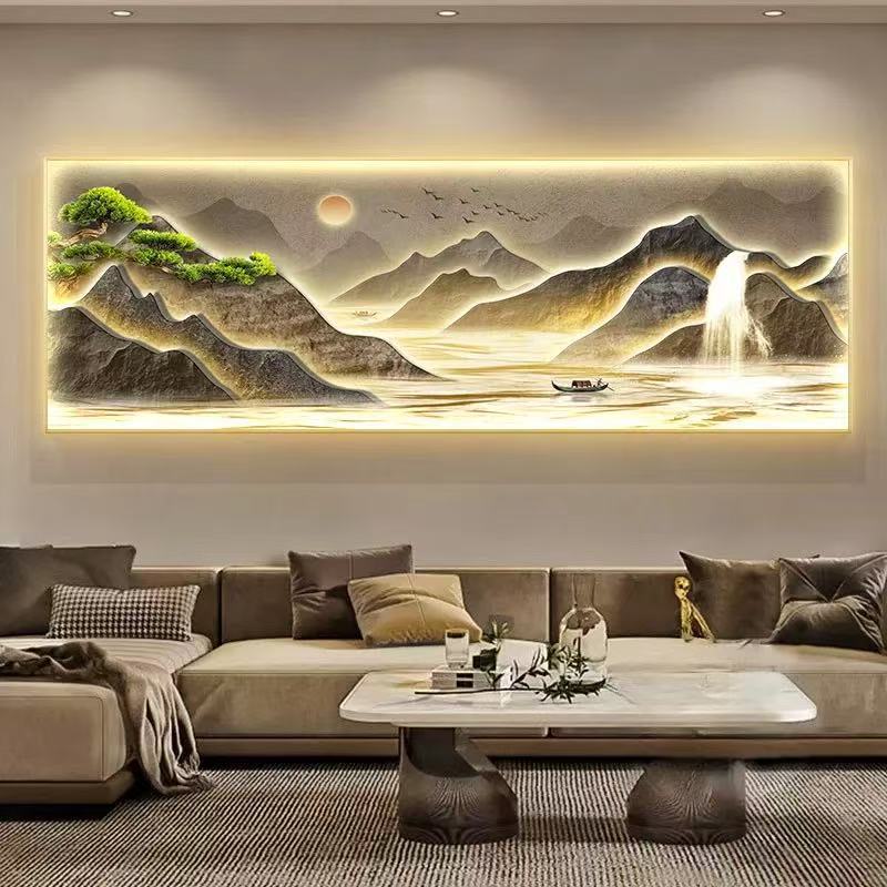 流水生财led带灯光画轻奢客厅装饰画沙发背景墙挂画简约现代壁画 家纺家饰厂家批发实拍图