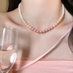 渐变粉珍珠项链轻奢小众高级感气质choker锁骨链女配饰