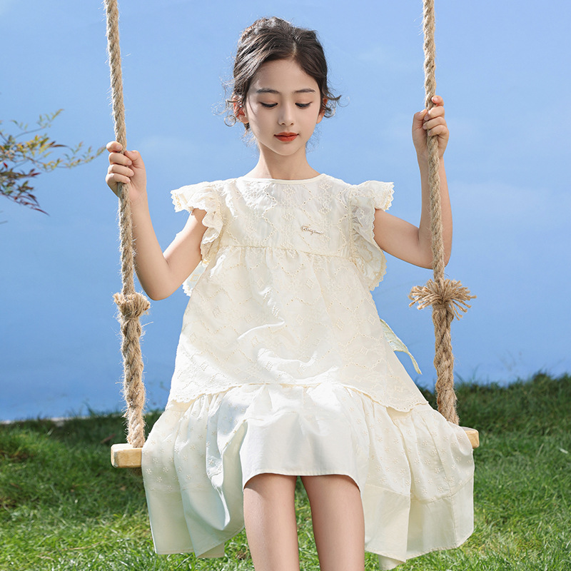 Girls' Dress Two-Piece Set 2026 Summer New Cotton Dress Fashionable Children's Lace Princess Dress Wholesale