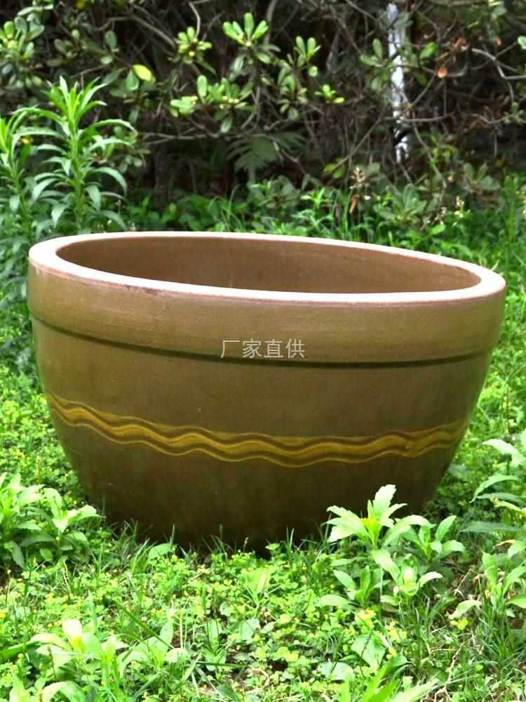 Retro Terracotta Landscape Fishpond Water Lily Glazed Pot Pickled Vegetables and Meat Fermentation Old Style Ceramic Household Chinese Large Water Storage Tank