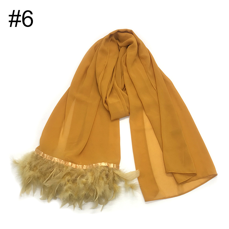 Elegant MH039 Chiffon Scarves with Feather Design, Perfect for Hijab Style8