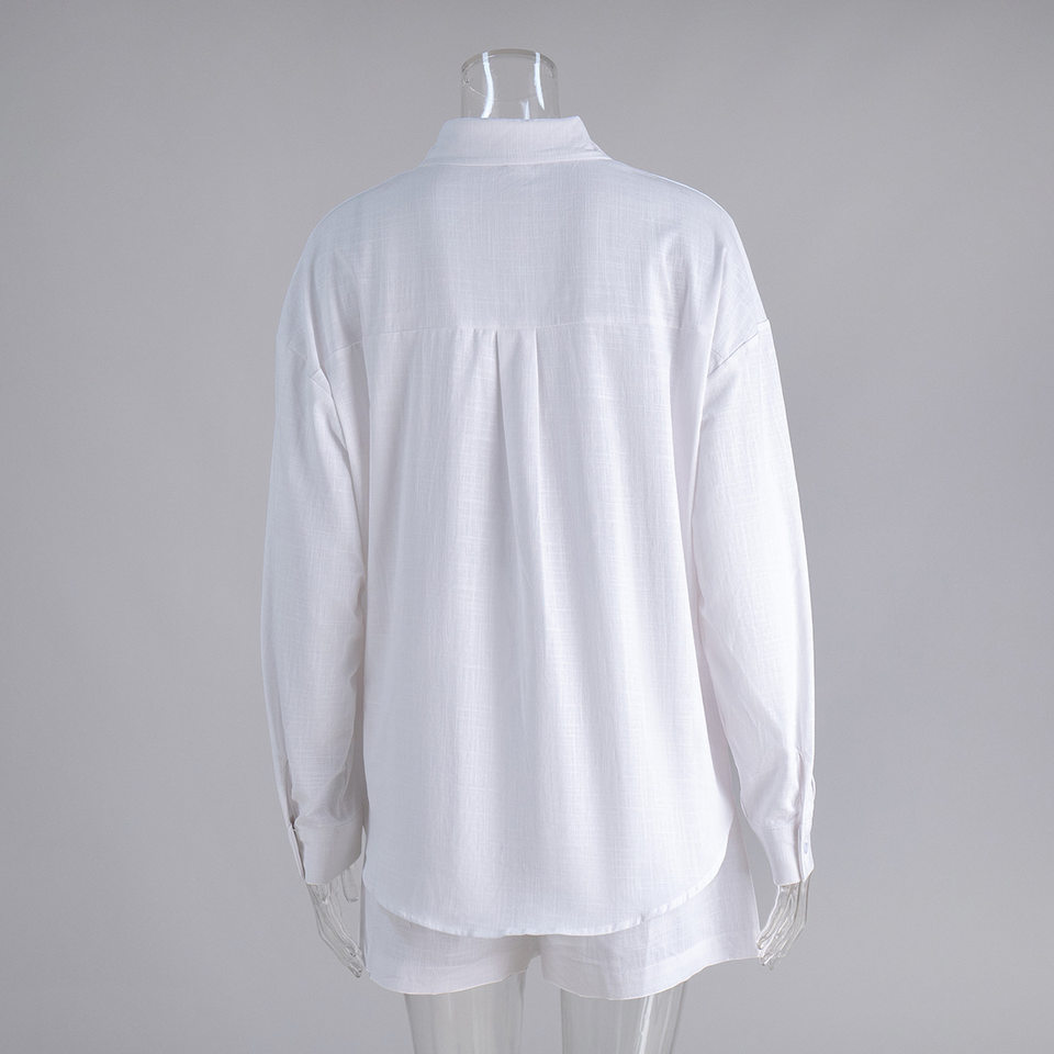 Bộ cardigan dài tay kèm quần short cotton màu trơn phong cách đơn giản — Màu cam, Màu hồng, Màu hồng nhạt, Màu trắng chi tiết 7