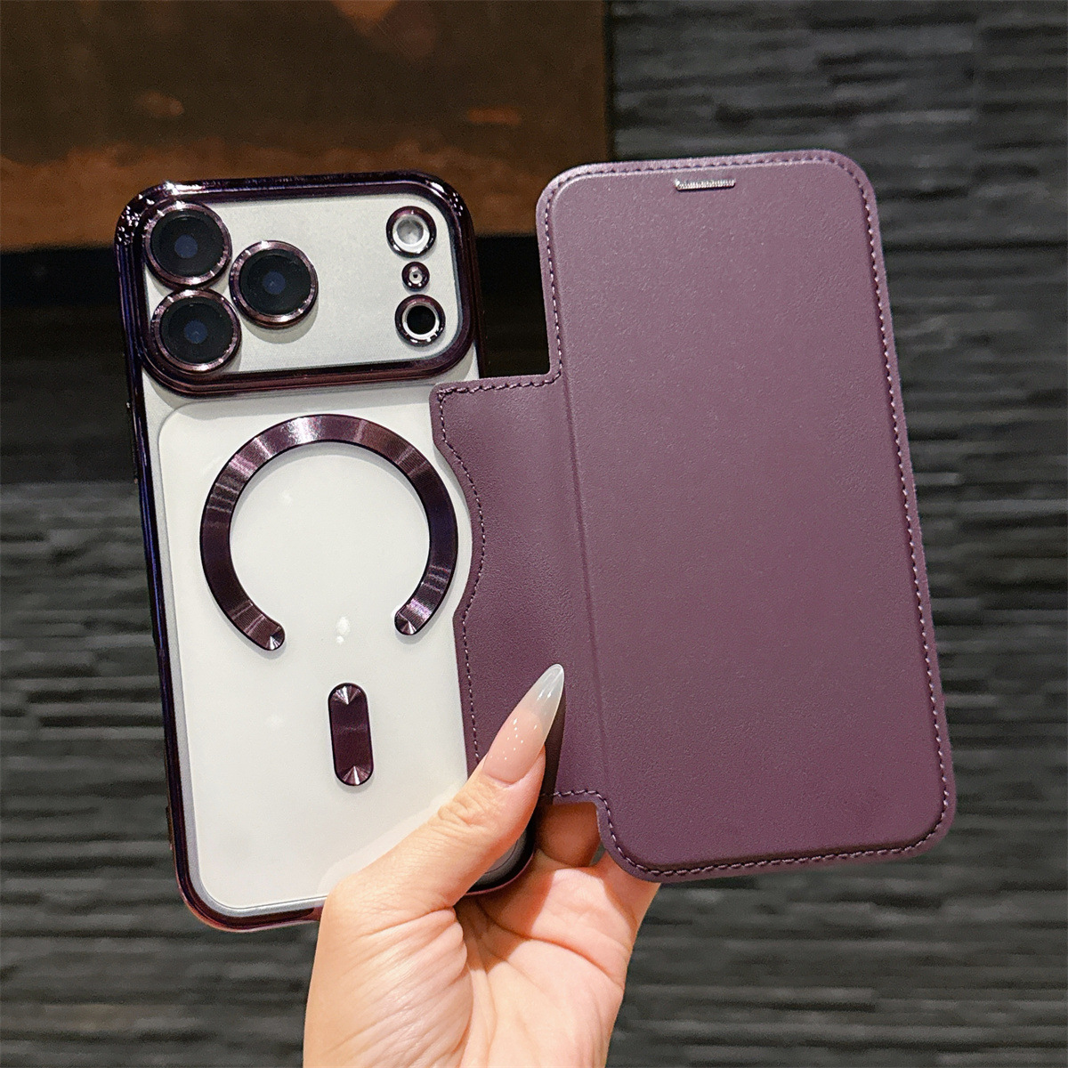 Funda de Cuero Tipo Libro para iPhone 17, Compatible con Apple 16 Pro Max, Magnética, Galvanizada, Anti-caídas, 16E, Transfronteriza
