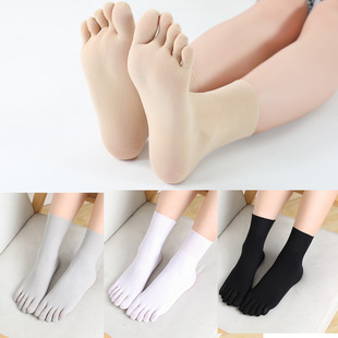Unisex five-finger stockings spring and summer sweat-absorbent velvet loose toe socks breathable solid color mid-tube toe socks