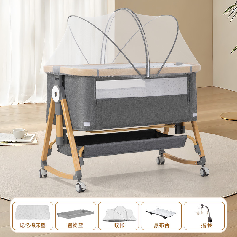 Cama de cuna plegable móvil ajustable de altura, cama de bebé portátil, cama de empalme para bebé multifuncional