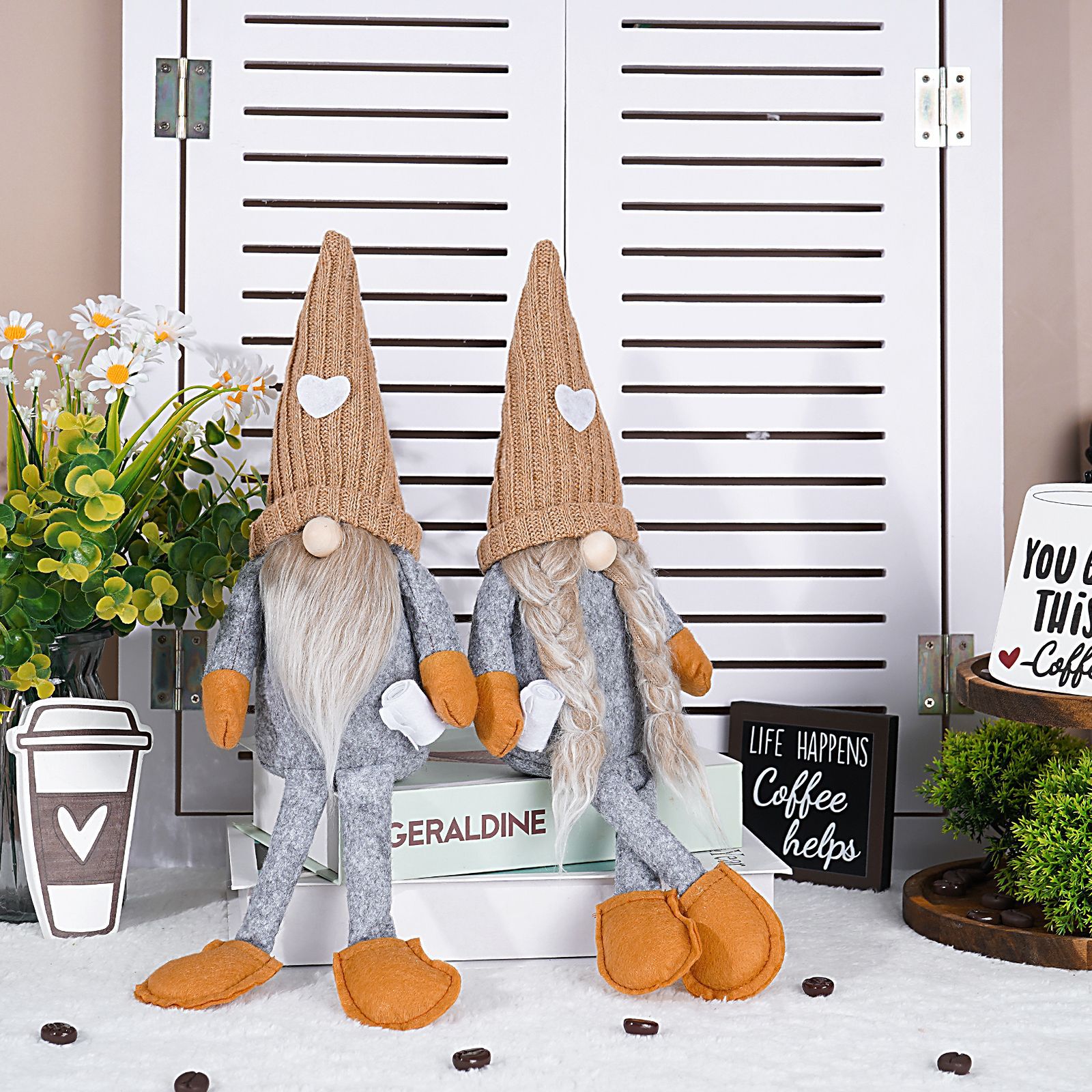 Transfronterizo nuevo café muñeca sin rostro amor sombrero de punto café pierna larga Rudolf muñeca decoración adornos