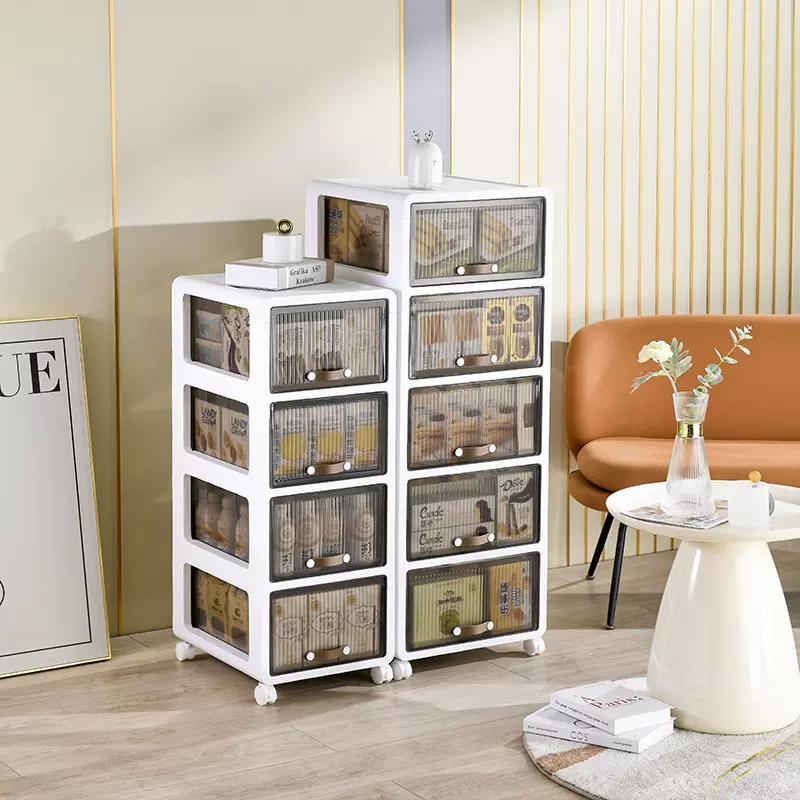 抽屉柜带轮多层塑料收纳柜免安装零食玩具整理箱衣物袜子储物柜