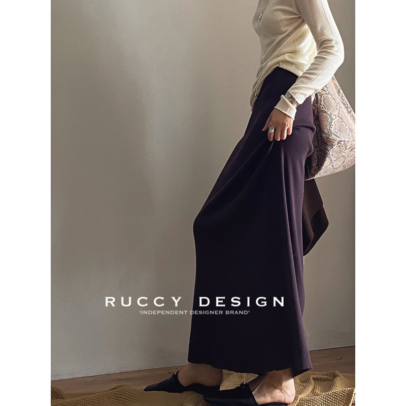 【RUCCY】2025秋冬に合わせやすいリヨセルストライプの伸縮性ウエストロングニットスカート|undefined