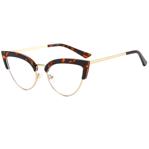 Cross-border new personalized half-rim fashion metal frame glasses, European and American small frame cat-eye anti-blue light flat lenses for women