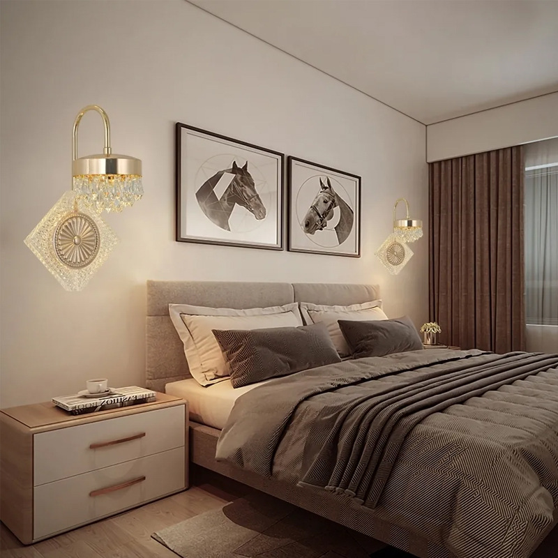 Iluminación de fondo de pared LED personalidad creativa minimalista dormitorio moderno lámpara de pared de cristal sala de estar luz de fondo cabecera de cama nuevo oro