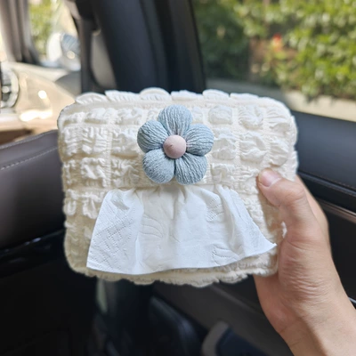 and Decoration, Car tissue box/set - puff-car-tissue-box-candy-color-floral-blue