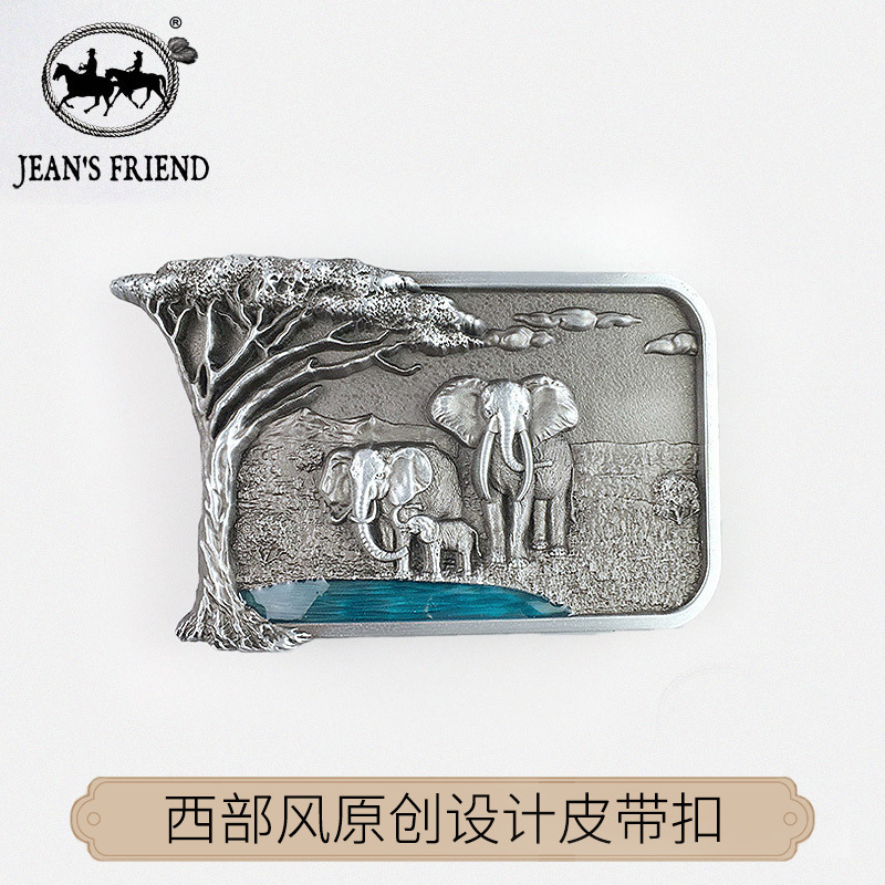 【Jean's Friend】原创工艺品皮带扣非洲印象皮带扣《大象一家》