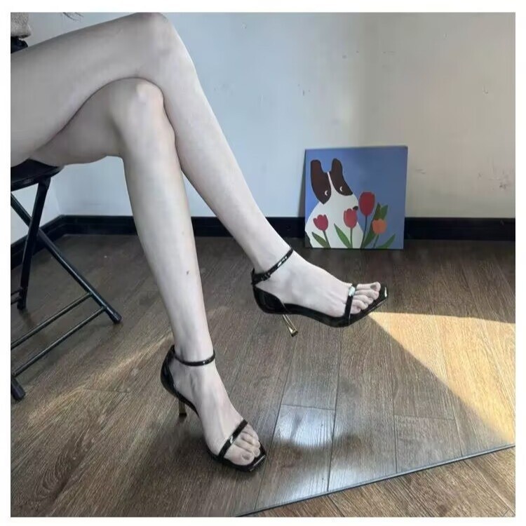 Women's Sandals 2025 Summer Single Strap Buckle High Heels Large Size Thin Heel Black Trendy Shoes Large Size 43 Cross-Border Supply Women's Sandals 2025 Summer Single Strap Buckle High Heels Large Size Thin Heel Black Trendy Shoes Large Size 43 Cross-Border Supply