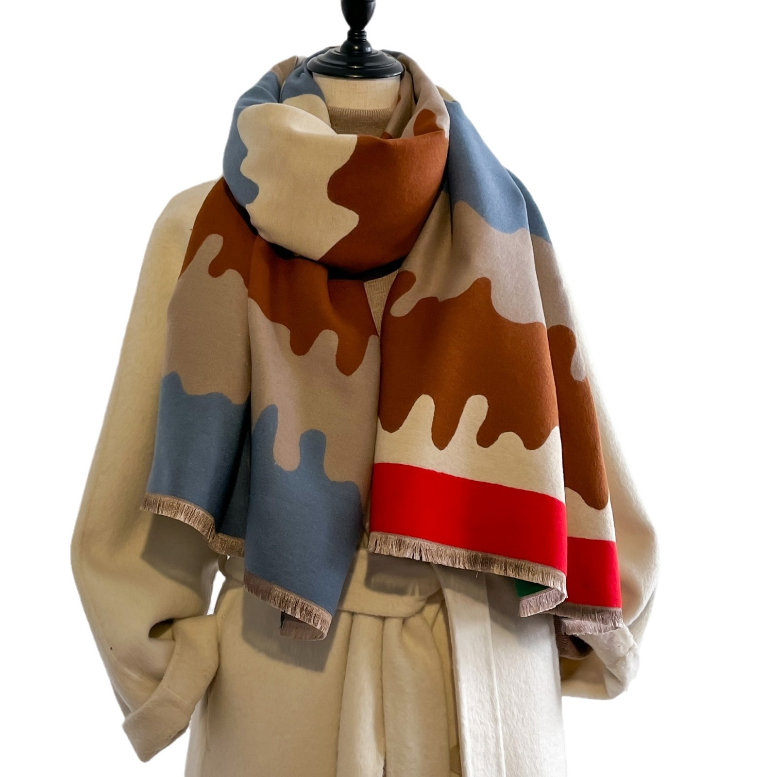 Comercio exterior nuevo color multicolor empalme bufandas de cashmere mujeres 2024 dulce estilo coreano versátil otoño invierno mantel cálido