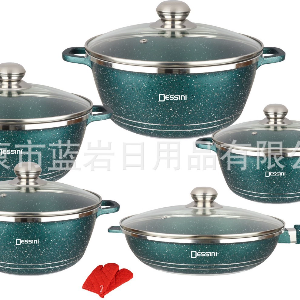 [【现货供应】Dessini 12件套麦饭石锅具套装铝锅套件不粘锅礼品锅]