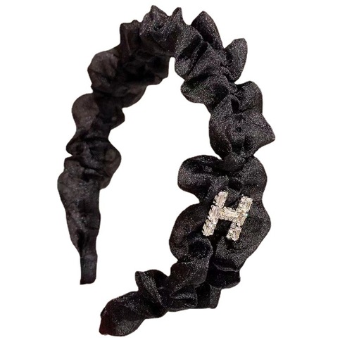 Korean temperament alloy letters black pleated princess style girls hair hoop headband autumn and winter hair accessories headband wholesale