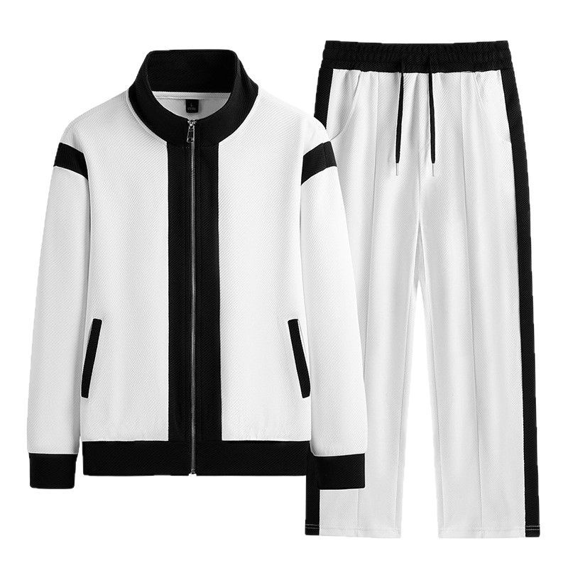Trajes deportivos de ocio transfronterizos de primavera y otoño para hombres chaqueta de tendencia de empalme para hombres chaqueta de camiseta de dos piezas de pantalones de comercio exterior