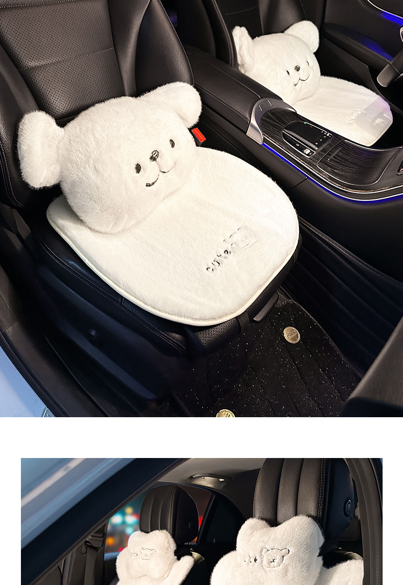 Car Seat Cushion Winter Plush Cartoon Cute Bear Fleece-Lined Thickeneded High-End Rear Single-Piece Seat Cover for Girls
