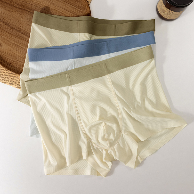 Verano waffle ultrafino calzoncillos de seda de hielo calzoncillos para hombres moda contraste transpirable calzoncillos sin costuras calzoncillos para hombres