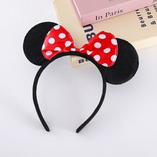 跨境新款米奇发箍儿童表演头饰游乐园可爱发卡黑耳朵米老鼠蝴蝶结