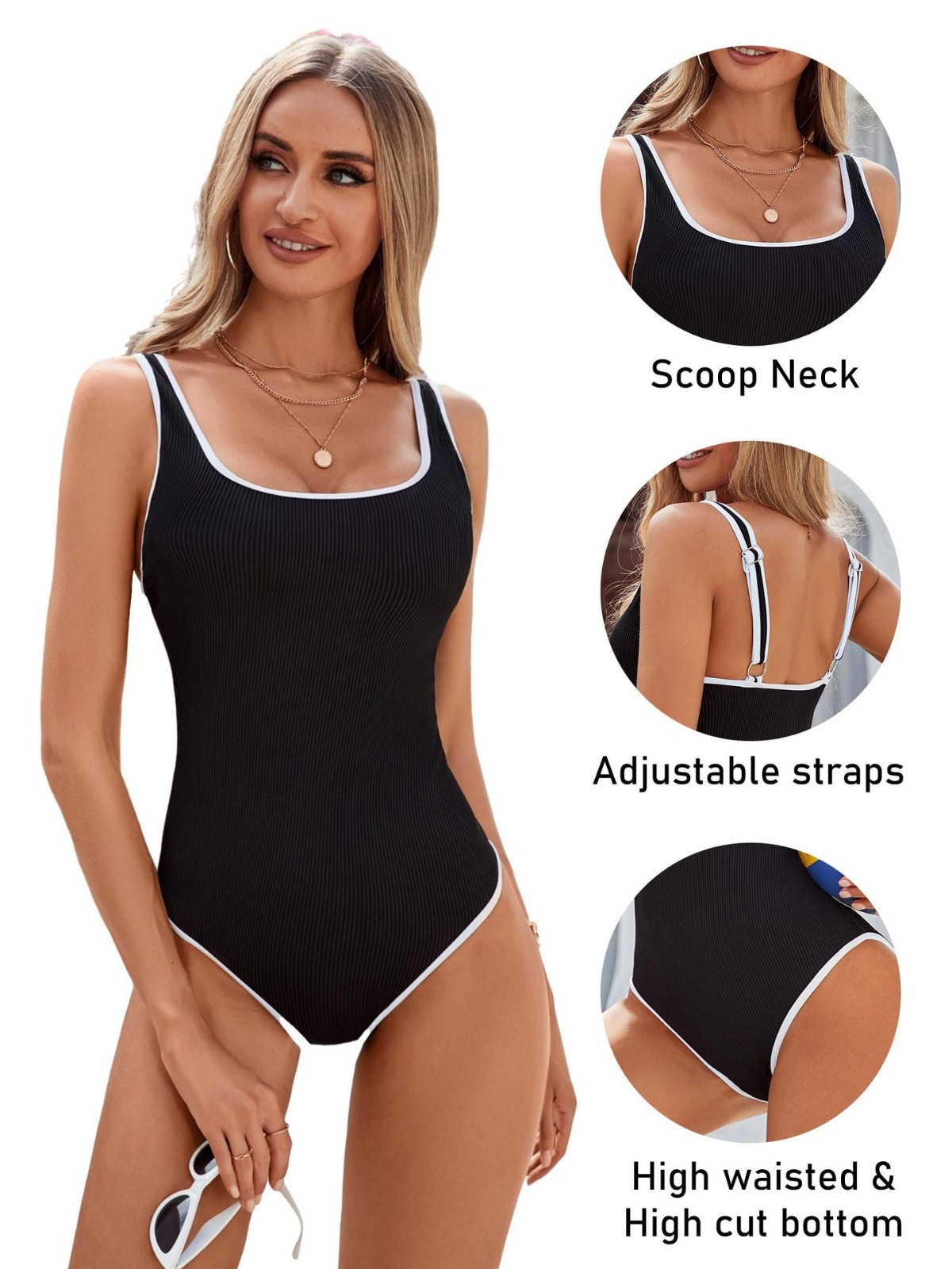 Traje de Baño Deportivo de Una Pieza para Mujer de Poliéster con Almohadilla para Pecho image 3