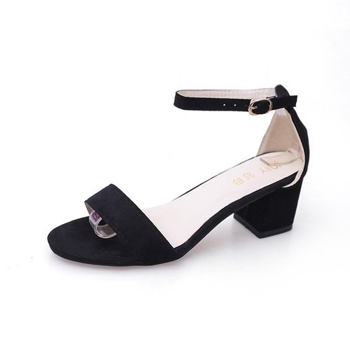  Summer New Women's Heels, Rough Heel, Toe-Show Leather Surface, Sexy One-Buckle Strap Sandals, Roman Sandals, Trendy
