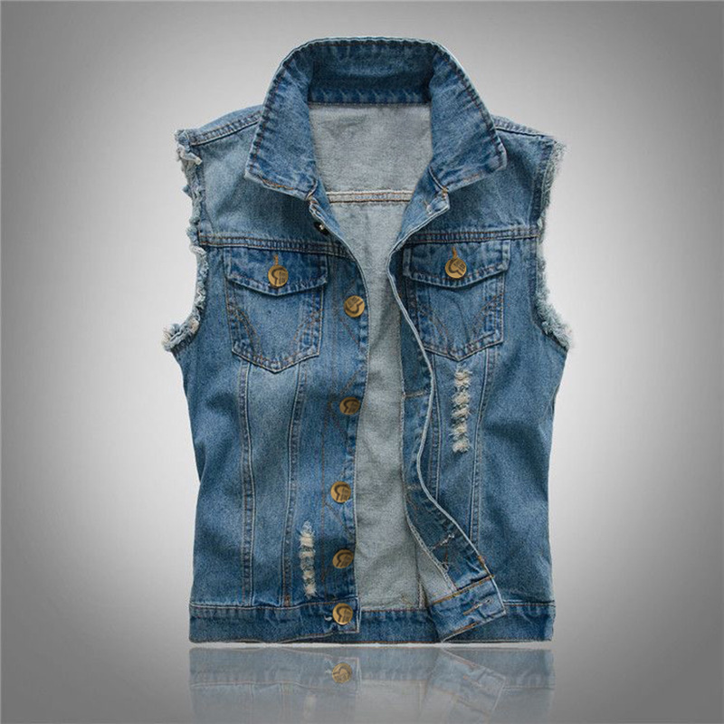 Men's Ripped Denim Vest Spring Summer Autumn Korean Men's Foreign Trade Waistcoat Slim-fit Vest Top