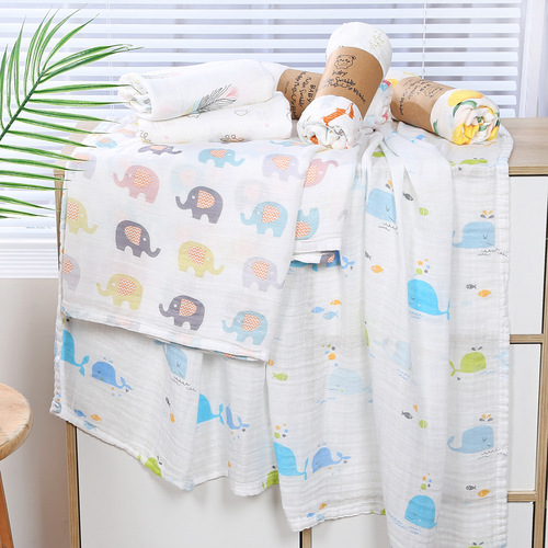 Double layer children's quilt bamboo cotton wrap gauze quilt thin swaddle blanket stroller blanket infant and toddler blanket wholesale