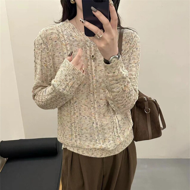 2025新款圆领长袖针织衫女宽松显瘦百搭毛衣打底上衣秋冬内搭外穿|undefined