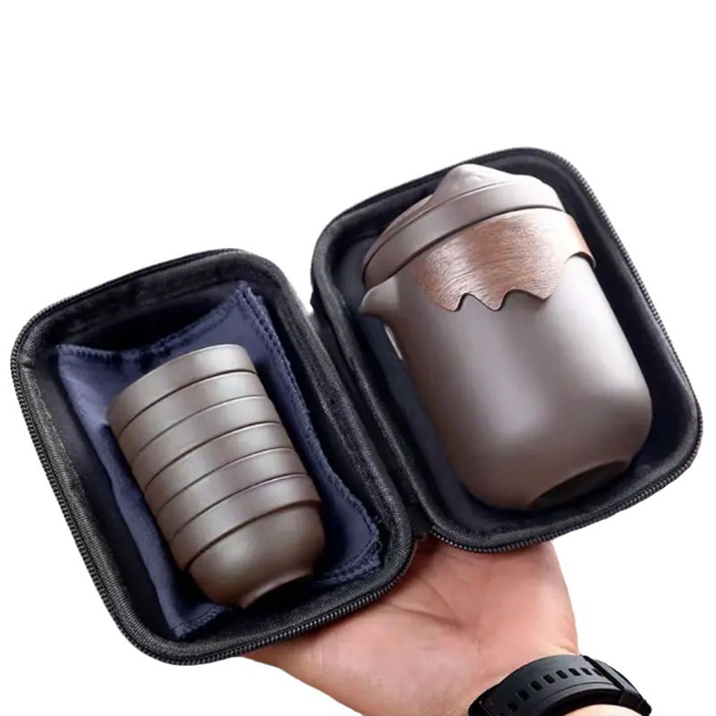 Juego de té de viaje una olla cuatro tazas taza Express portátil taza de té de arena púrpura para una persona que viaja con coche