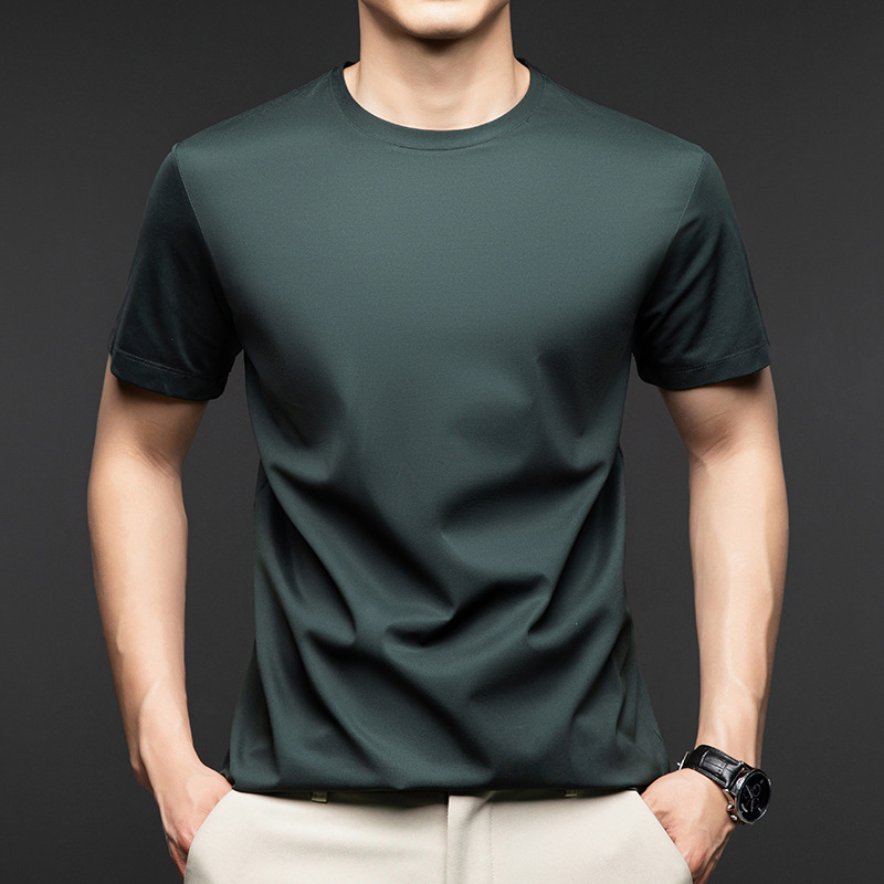 Trend men's summer silk quality quick dry short sleeve T-shirt with…