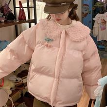 超可爱粉色娃娃领拼接樱桃加厚棉服女童中大童冬季保暖外套棉袄