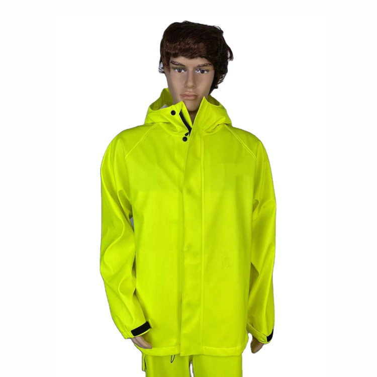 Jinjia High-end High-elastic High-density Elastic Buckle Fishing Suit PU Zipper Anti-bib Pants Waterproof Hood Raincoat