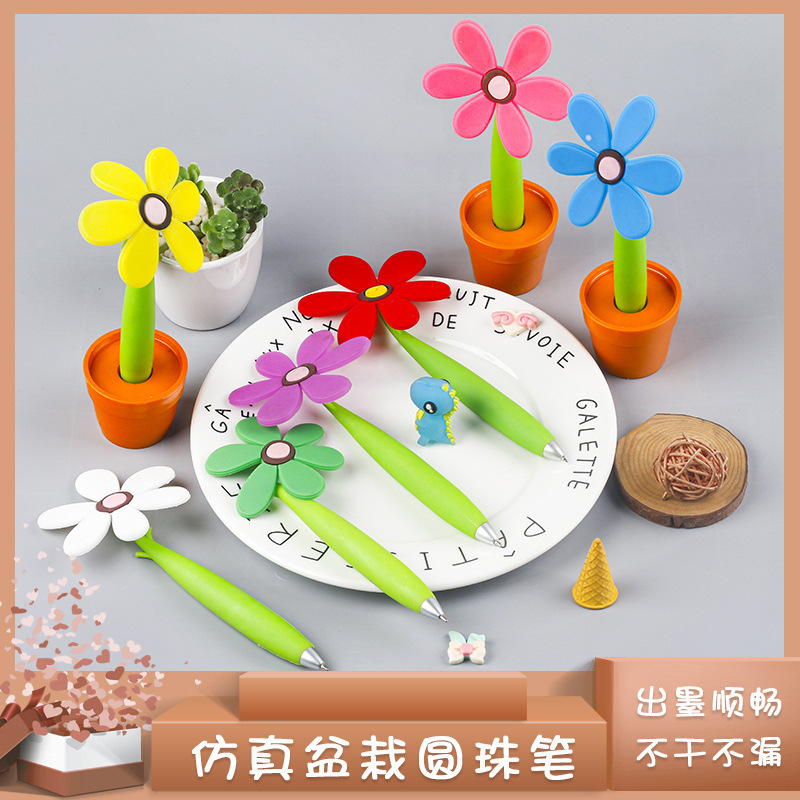 Creative Desktop Sunflower Pot Plant Pen Advertisement Plant Sunflower Ballpoint Pen Student Cute Stationery Prize Wholesale