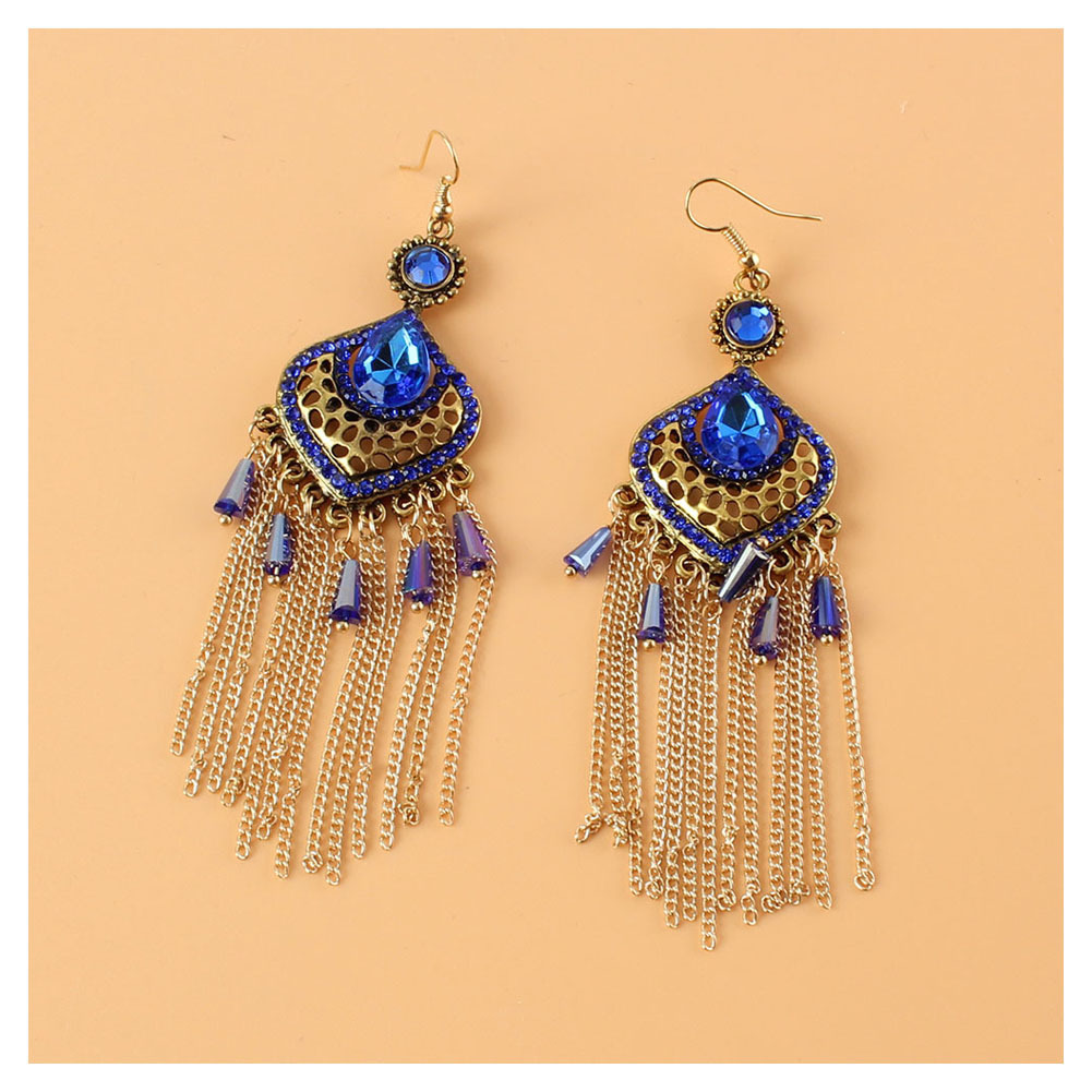 Alloy Color Diamond Geometric Ethnic Style Long Earrings Wholesale Jewelry Nihaojewelry display picture 2
