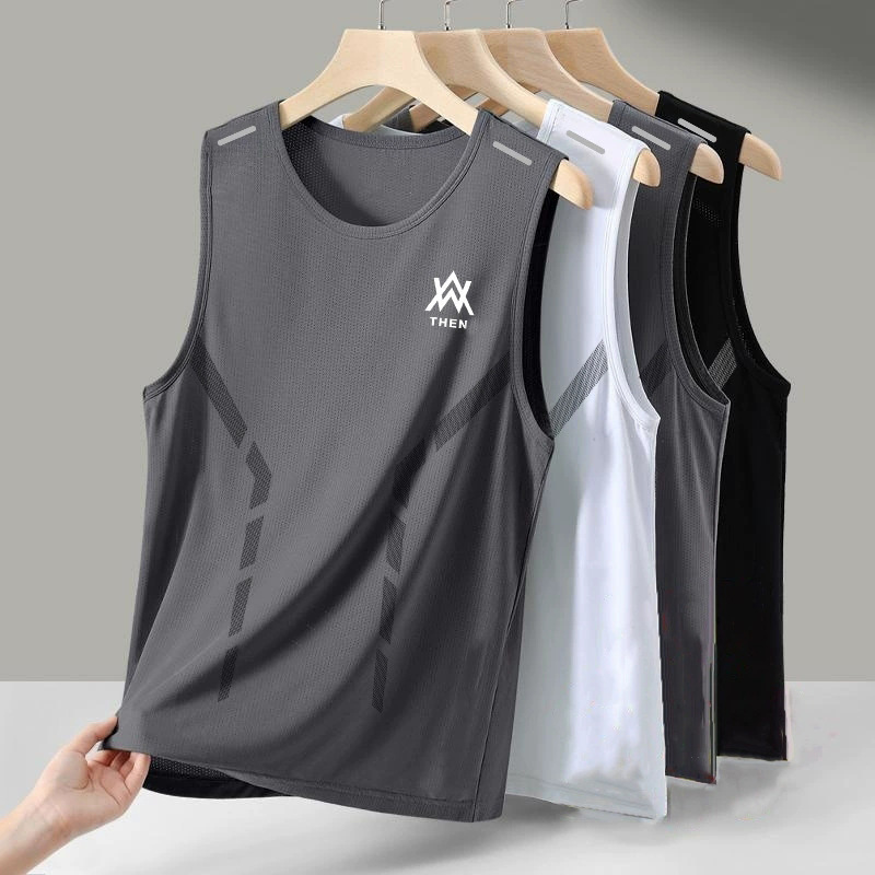 Ice Silk Vest Men's Summer Quick-drying Cut-sleeve Mesh Sleeveless T-shirt plus size Men's Loose Hurdle Sports Clothes Ice Silk Vest Men's Summer Quick-drying Cut-sleeve Mesh Sleeveless T-shirt plus size Men's Loose Hurdle Sports Clothes