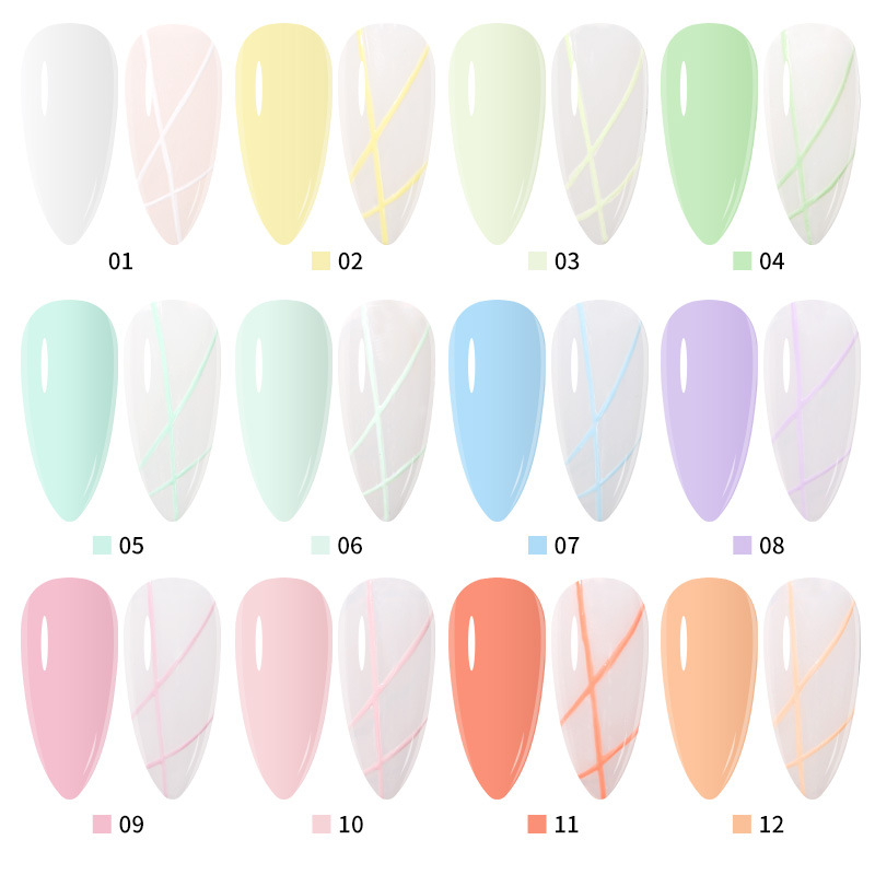 Gel de uñas transfronterizo de 12 piezas para dibujar líneas, gel de esmalte de uñas para pintar uñas, gel de uñas de fototerapia, secado rápido para salones de uñas.