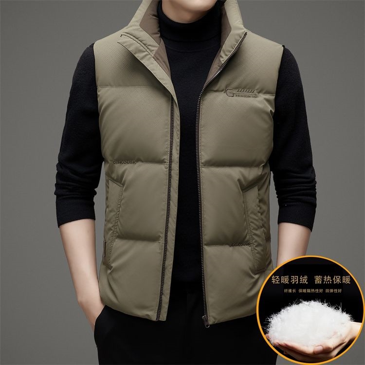 New winter collection: stylish and casual thickened down vest with a stand-up collar and zipper, made with white duck down, designed for young and middle-aged men