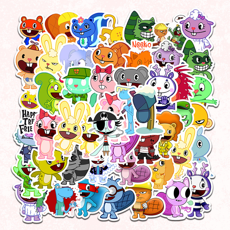 50pcs Happy Tree Waterproof sticker Stationery Notebook Water Cup Helmet Luggage Decoration sticker