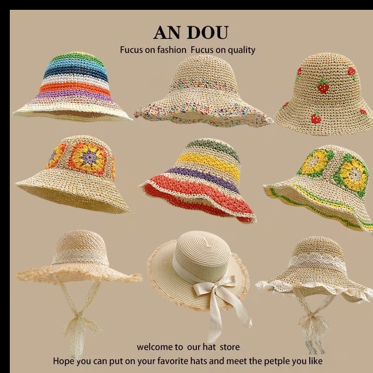 spring and summer sweet all-matching woven straw hat female foldable travel sun-proof bucket hat big brim face small bucket cap