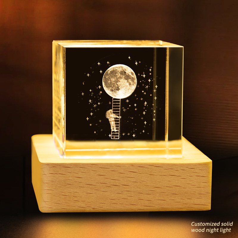 Escultura interior 3D transfronteriza cristal cuadrado luminoso luz nocturna adopción de una nube decoración creativa base de madera decoración decoración de escritorio