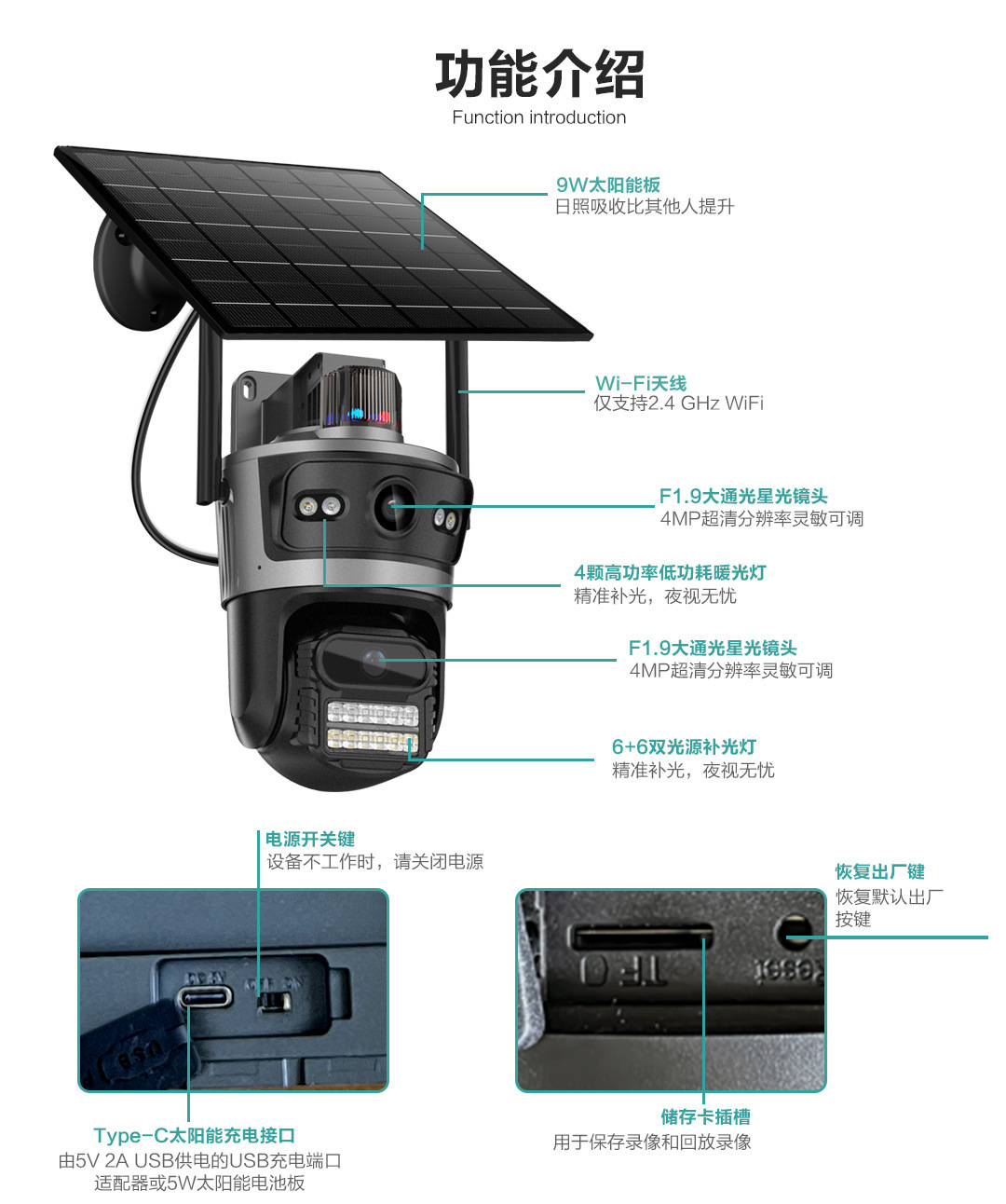 Waterproof solar monitor, 4-megapixel high-definition mobile phone remote intercom, dual-eye AOV all-day recording, 4G camera undefined