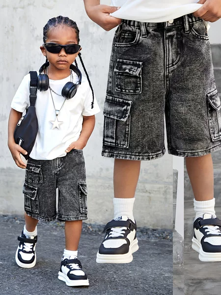 Cross-Border Boys' Summer Loose Denim Cargo Shorts American Style Trendy Cool Five-Point Pants Versatile Soft Denim Shorts for Little Boys