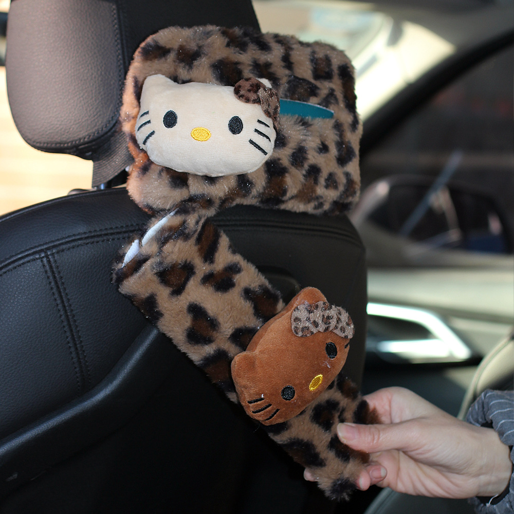 Maillard Leopard Print Hellokitty Plush Car Seat Belt Shoulder Cover Car Interior Decoration Good New Car Gift