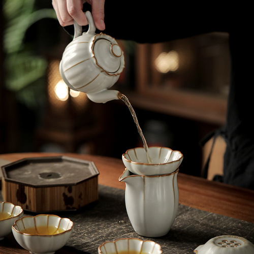 台湾柏韵汝窑功夫茶具套装金丝开片可养窑汝三才盖碗茶壶礼盒