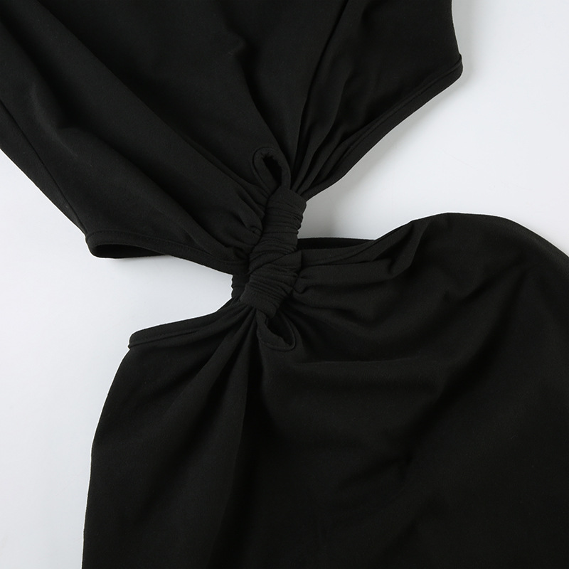 Women Clothing Personalized Shoulder Solid Color Hollow Out Cutout Out Cropped Twisted Stitching Hip Dress Sleeveless Dress