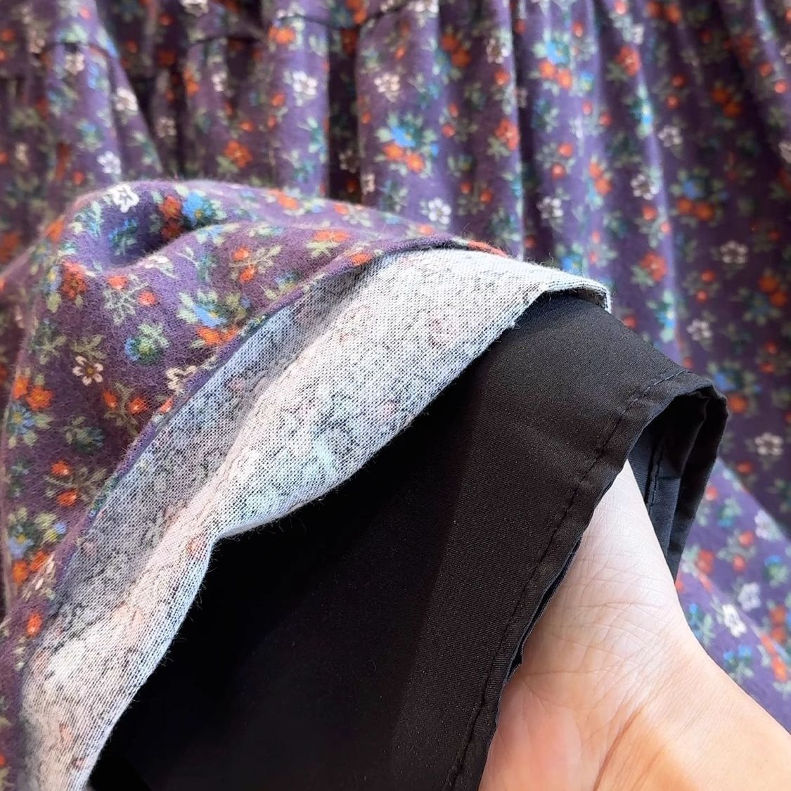 秋季古着感紫色碎花半身裙高品质磨毛纯棉伞裙文艺森系百搭中长款